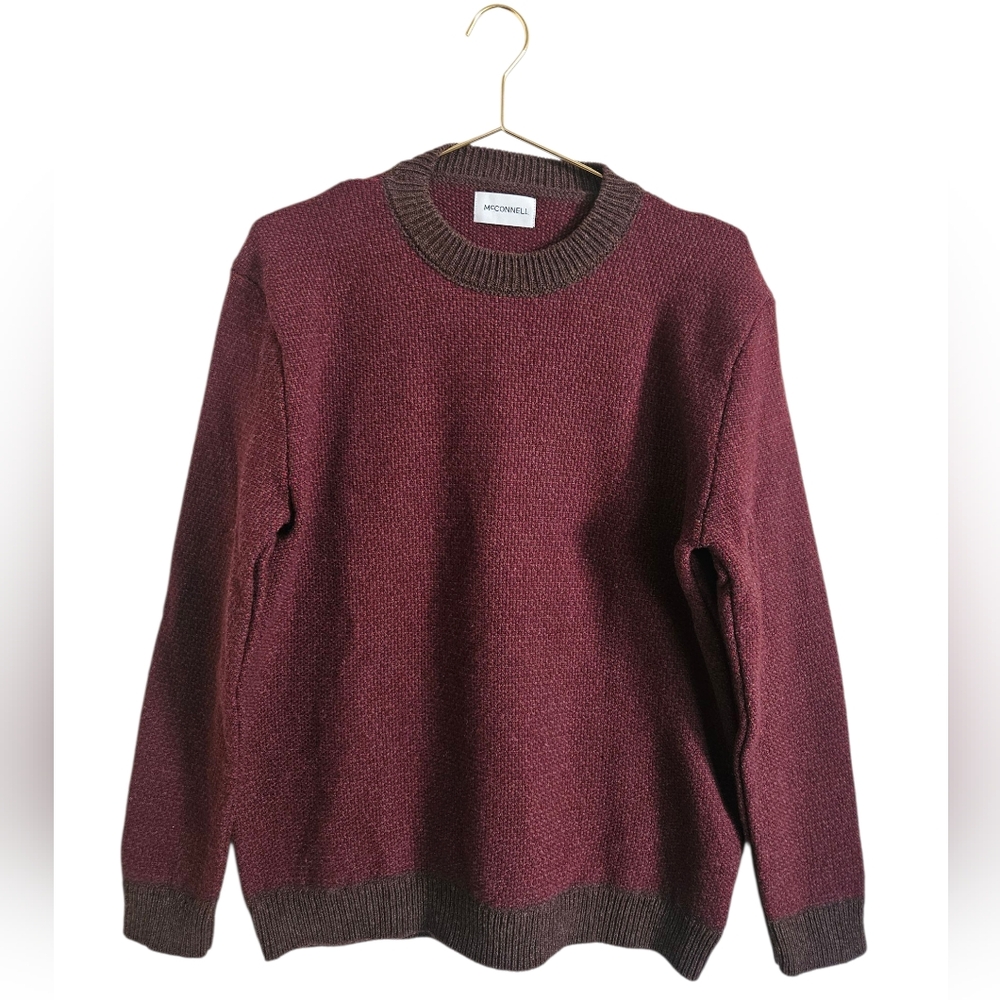 McConnell Mens 100% Lambswool Burgundy/ Brown Knit Crew-Neck Sweater Size M